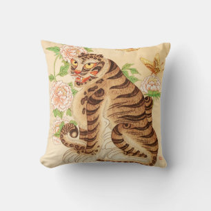 Coussin Tigre rayé coréen Vintage Minhwa