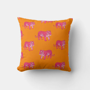 Coussin Tigre rose chaud sur Motif orange gras