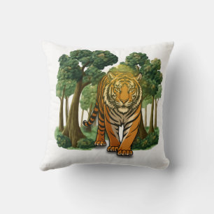 Coussin « Tigre sauvage dans la forêt – Jungle à la lumièr