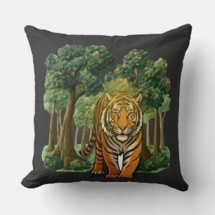 Coussin « Tigre sauvage dans la forêt – Jungle en lumière