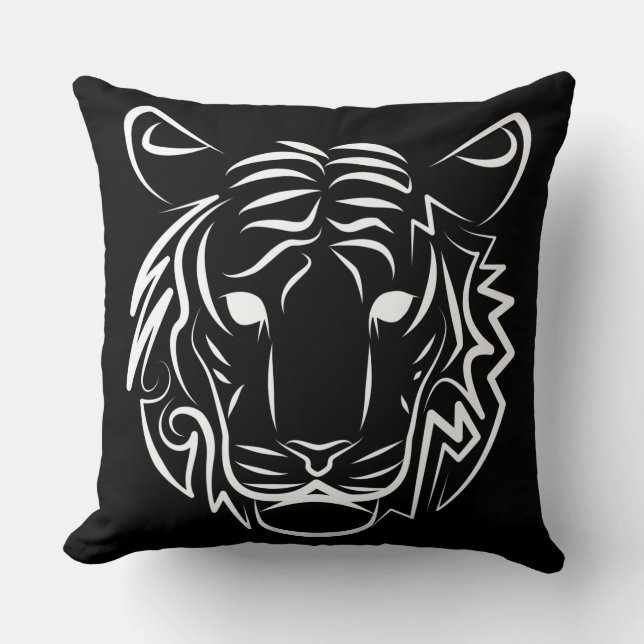 Coussin Tigre tribal noir et blanc (Recto)