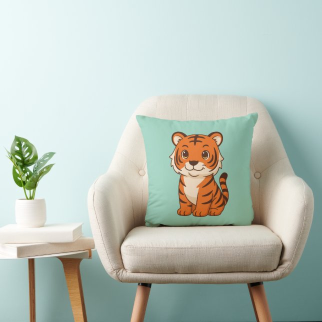 Coussin Tigreau mignon sur fond vert (Chaise)