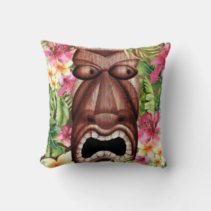 Coussin Tiki Hawaïen en Bois Fête d'été Floral Île