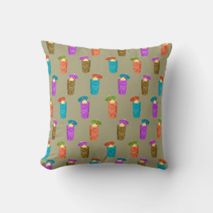 Coussin Tiki Mugs Rétro Boissons Tropicales Hawaïennes