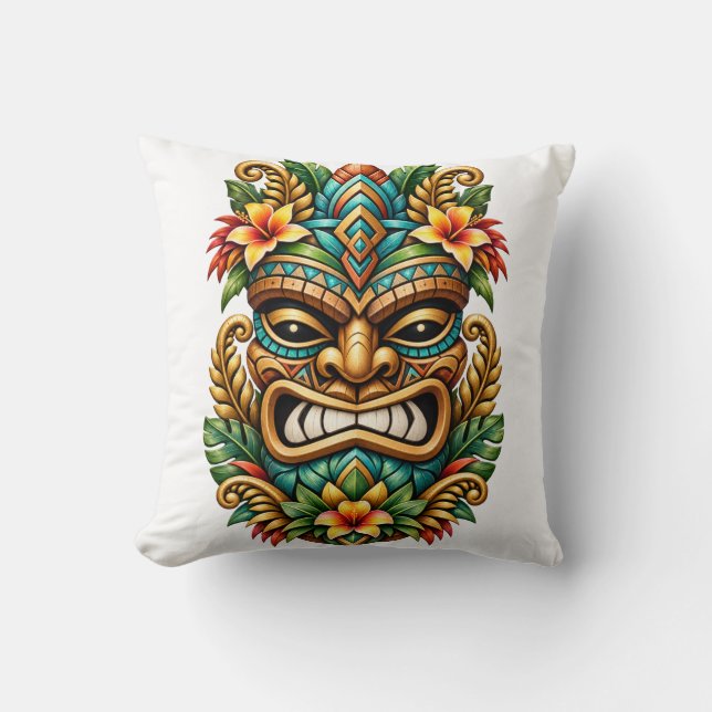 Coussin Tiki Palme du Coucher de Soleil (Recto)
