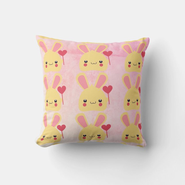 Coussin Tile Kawaii Lapin Visage de lapin avec coeur (Recto)