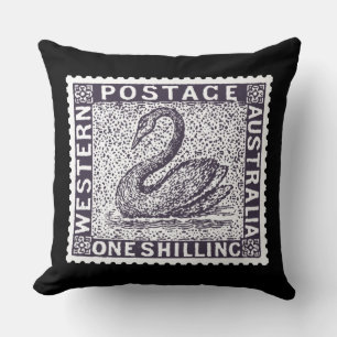Coussin Timbre antique de postage Australie avec Swan