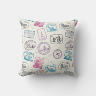 Coussin Timbres de voyage Lancer l'oreiller