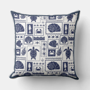 Coussin Timbres nautiques bleu marine Motif de la vie mari