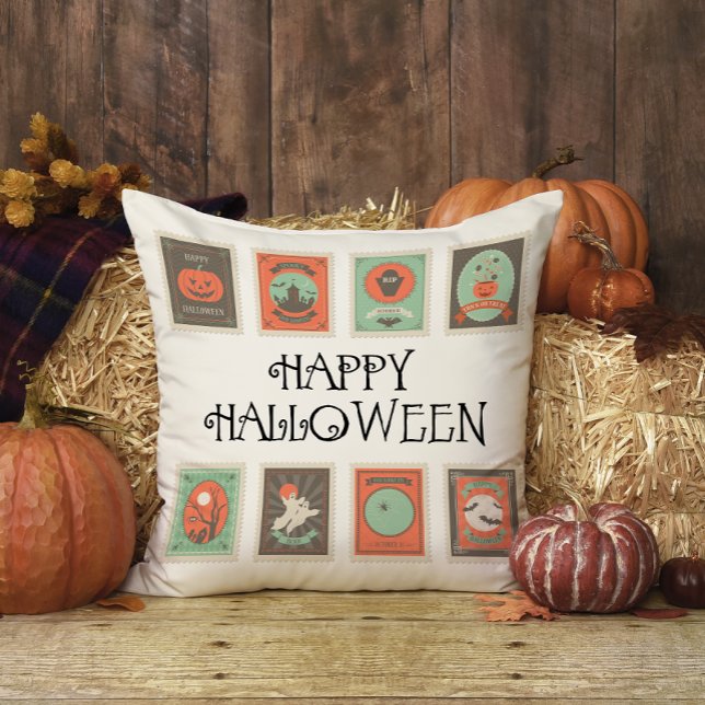 Coussin Timbres vintages Plaisir Joli Halloween (Créateur téléchargé)