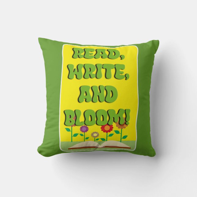 Coussin Time To Read Write Bloom Cool Bookworm  (Recto)