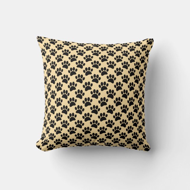 Coussin Tiny Dog Paw Print Pattern In Black and Beige (Recto)