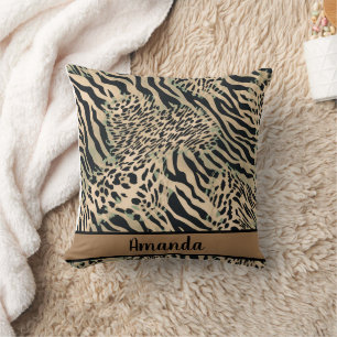 Coussin tirage Brown et noir de tigre et zèbre