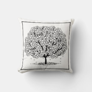 Coussin Tirage de ligne d'arbre noir et blanc moderne