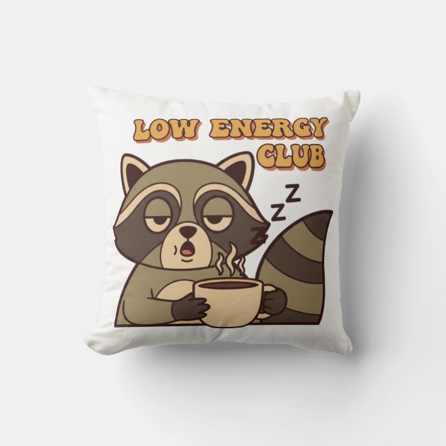 Coussin Tired Retro Raccoon Square Throw Pillow (Recto)