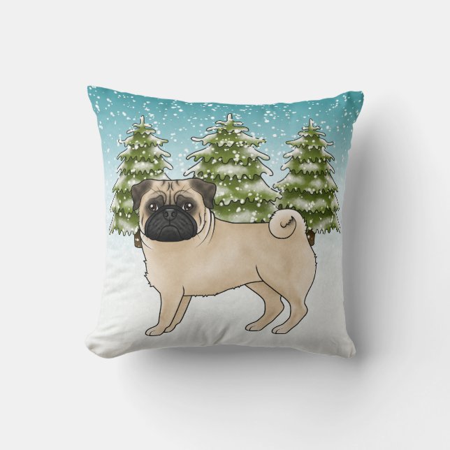 Coussin Tireur Carlin Mignon Chien de Dessin Animé Forêt e (Recto)