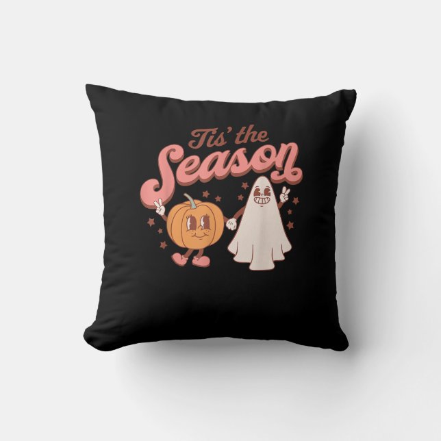 Coussin Tis The Season Pumpkin Boo 60s 70s Halloween Costu (Recto)