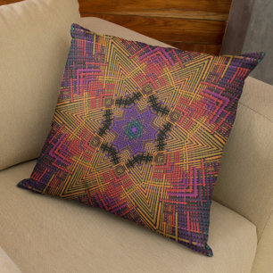 Coussin Tisser Mandala jaune orange et violet