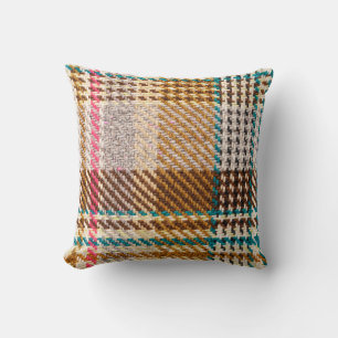 Coussin Tissu à damiers Brown, laine écossaise.