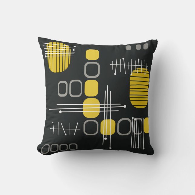 Coussin Tissu Abstrait atomique noir jaune (Recto)