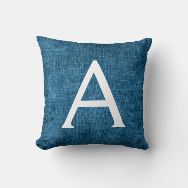 Coussin Tissu bleu Monogramme Accent initial (Recto)