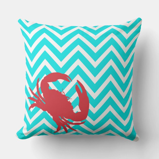 Coussin Tissu d'ameublement Chevron Aqua Crabe Chic Coussi (Recto)