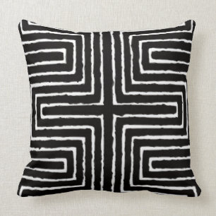 Coussin  Tissu de boue blanc et noir africain Maze Tribal