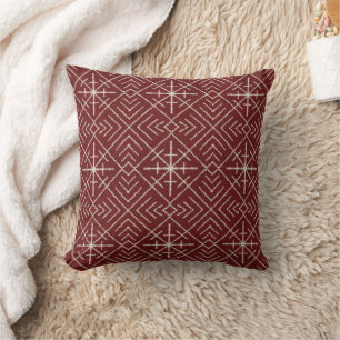 Coussin Tissu de boue tribal géométrique Crème Motif Bourg