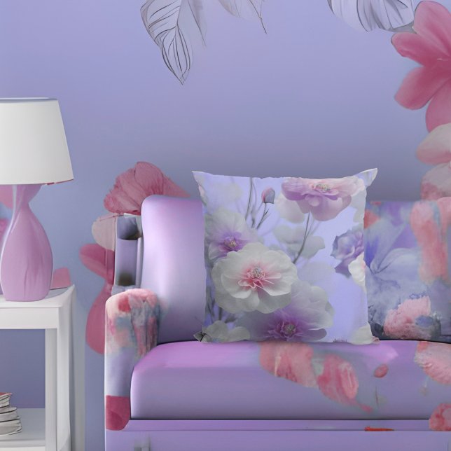Coussin Tissu de fleurs en soie violet lilas rose (Créateur téléchargé)