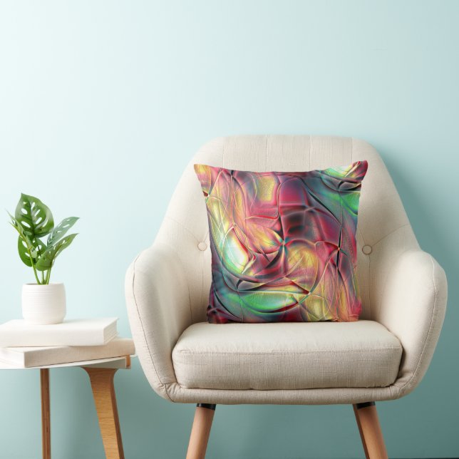 Coussin 'tissu de plage' effiloché rouge à vert (Chaise)