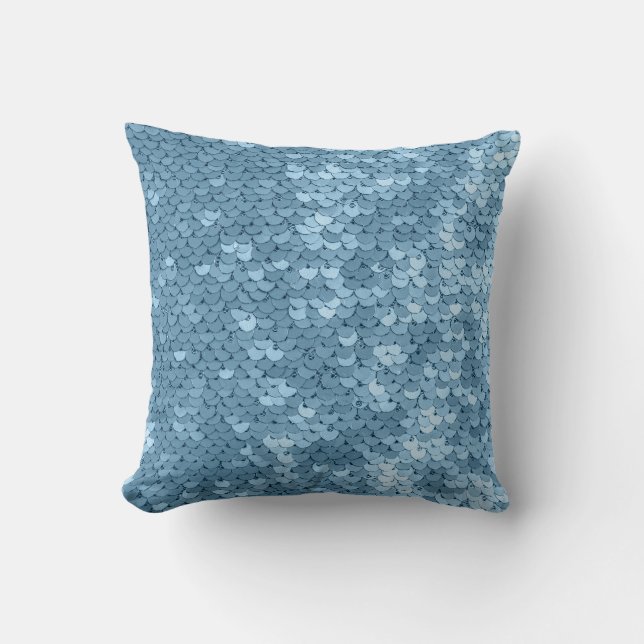 Coussin Tissu de séquence : Séquin bleu ciel. (Recto)