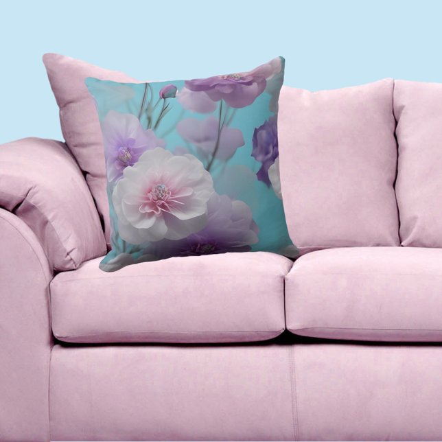 Coussin Tissu de soie rose pourpre bleu doux (Créateur téléchargé)
