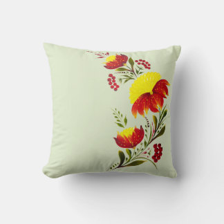 Coussin Tissu décoratif en vert sauge Petrykivka Floral Fo