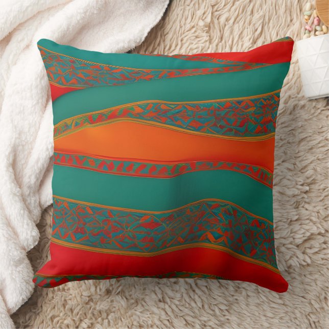 Coussin Tissu marocain exotique rouge orange bleu sarcelle (Couverture)
