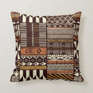 Coussin Tissu tribal africain patchwork abstrait vin
