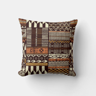 Coussin Tissu tribal africain patchwork abstrait vin