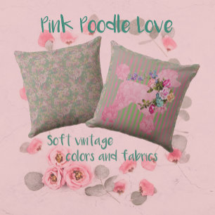 Coussin Tissu Vintage de caniche rose