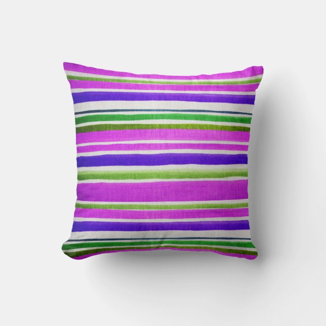 Coussin Tissu Vintage rayé rose violet (Recto)
