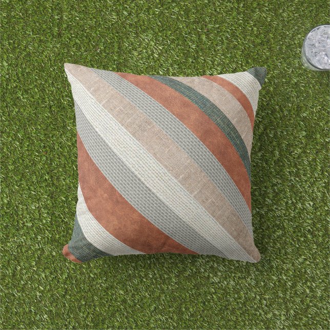 Coussin Tissus Et Cuir Texturés Modernes (Herbe)