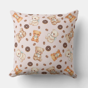 Coussin Titre Oursons Mignons Café et Gâteaux Motif Sans C