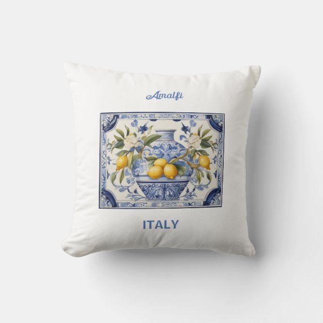 Coussin Titres bleus et citrons d'Amalfi Italie (Recto)