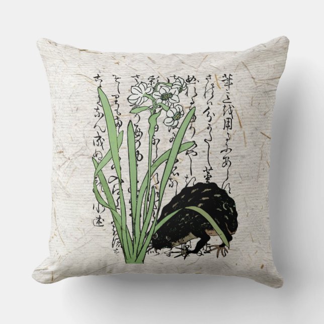 Coussin Toad de grenouille botanique japonaise du XVIIIe s (Recto)