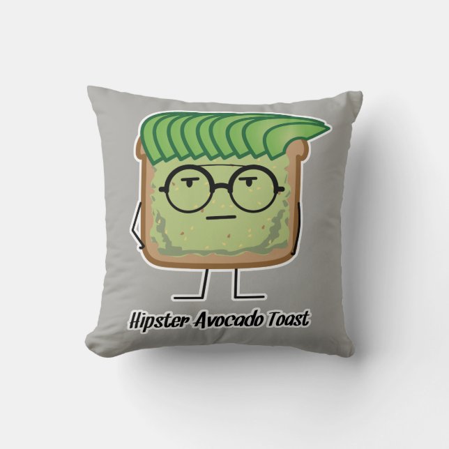 Coussin Toast Hipster de l'Avocado lunettes de poils grais (Recto)