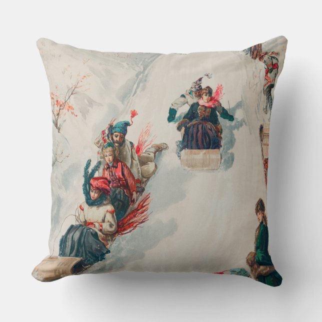 Coussin "Tobogganage", Chromolithographie, Louis Prang & C (Recto)