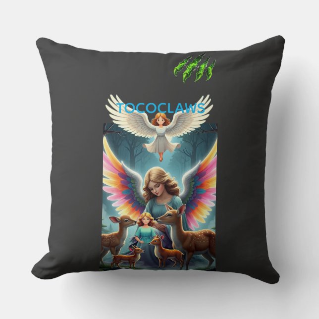 Coussin TOCOCLAWS Anges Gardiens & Cerfs de la Forêt Fanta (Recto)