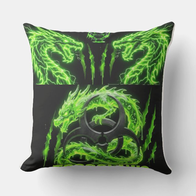 Coussin TOCOCLAWS Dragons Jumeaux Néon Vert Foudre  (Recto)