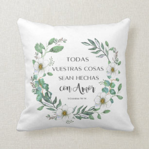 Coussin Todas vuestras cosas cosas, vers de la Bible espag