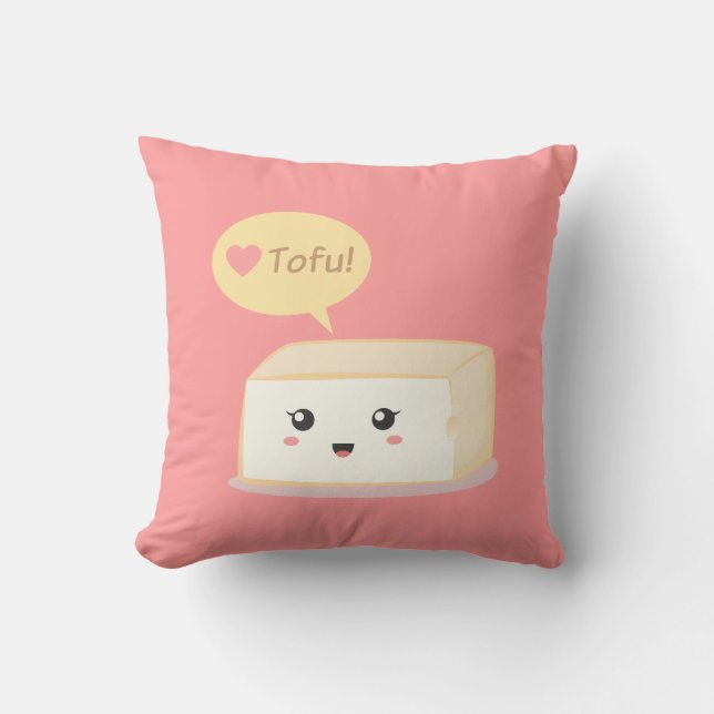 Coussin Tofu kawaii demandant aux gens d'aimer le tofu (Recto)