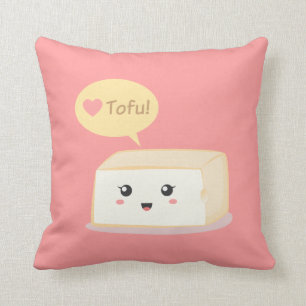 Coussin Tofu kawaii demandant aux gens d'aimer le tofu