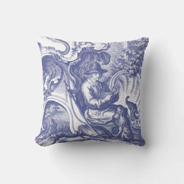 Coussin Toile baroque français bleu élégant (Recto)